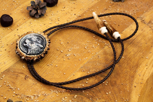 Handcrafted Bolo Tie with an intricate Howling Wolf design