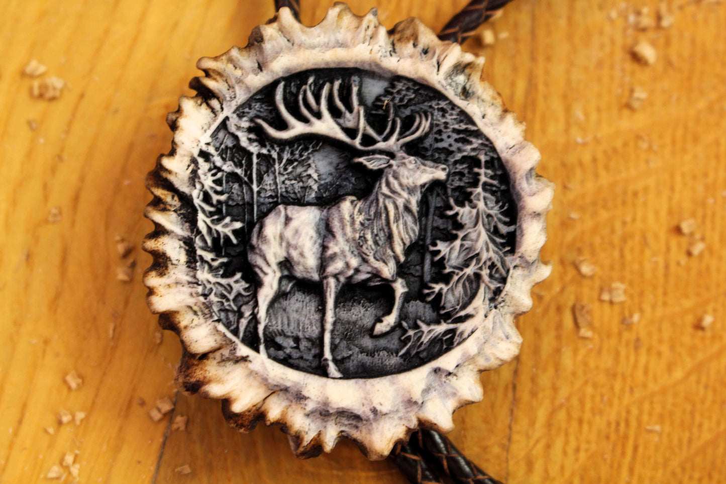 Close up of Bolo Tie with design of Elegant Deer