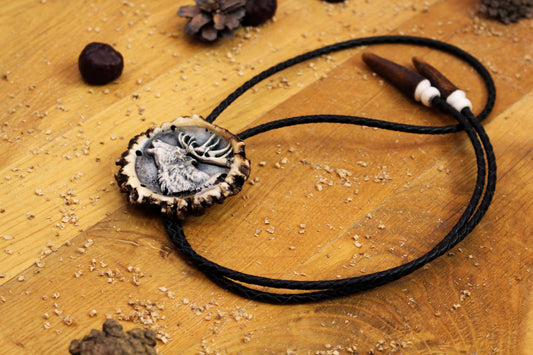 Bolo Tie Handmade from Deer Antler featuring Deer Portrait design
