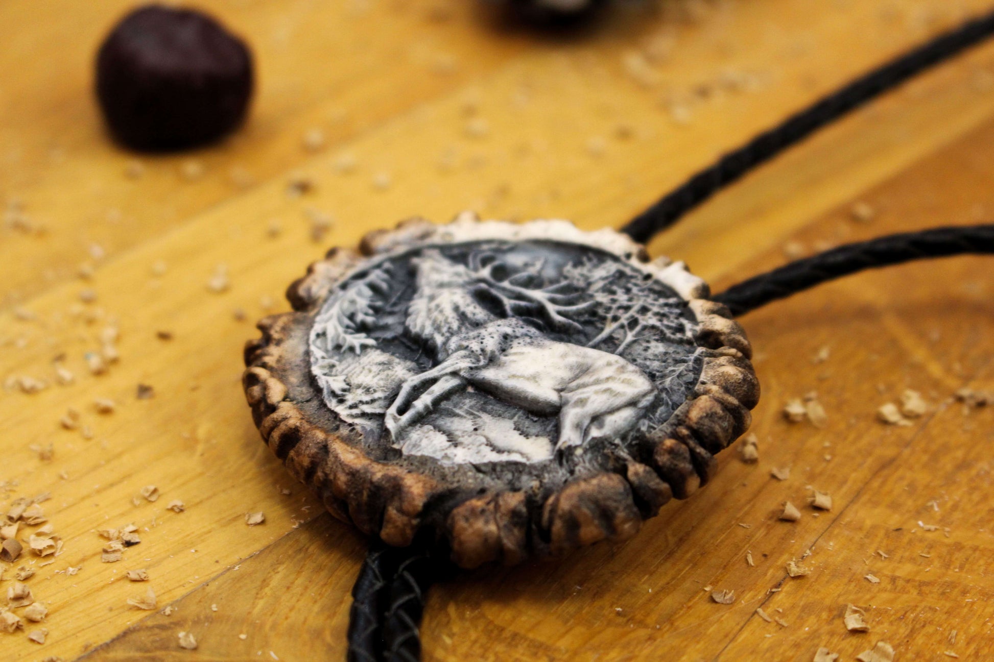 Side picture of Deer Antler Bolo Tie and unique Roar of Deer image