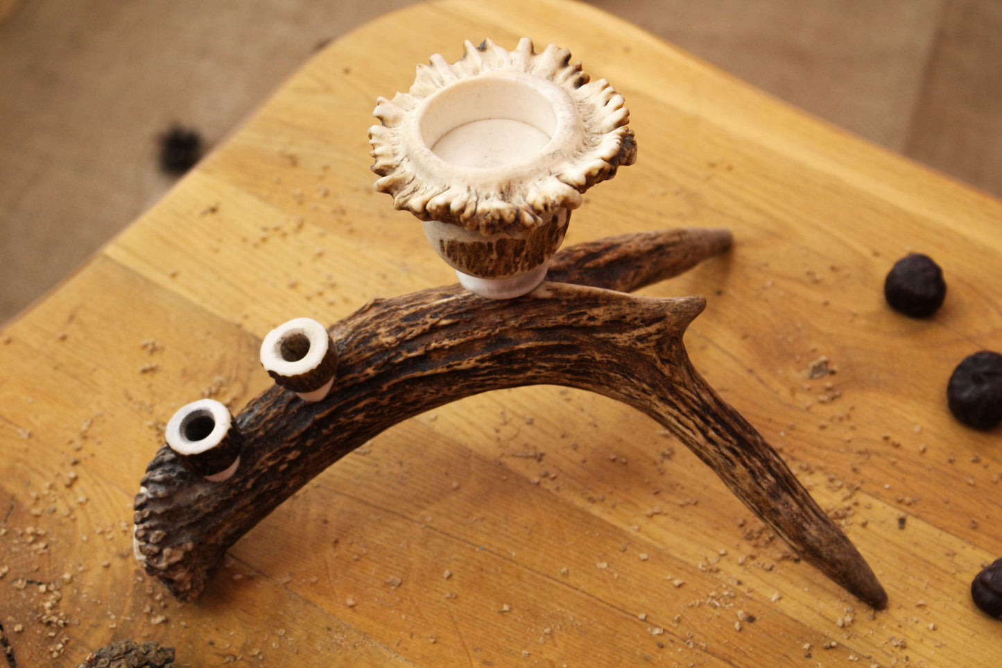 Handmade Moose Antler Candlestick Holder with pen holder