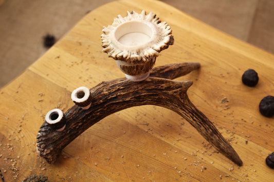 Handmade Moose Antler Candlestick Holder with pen holder
