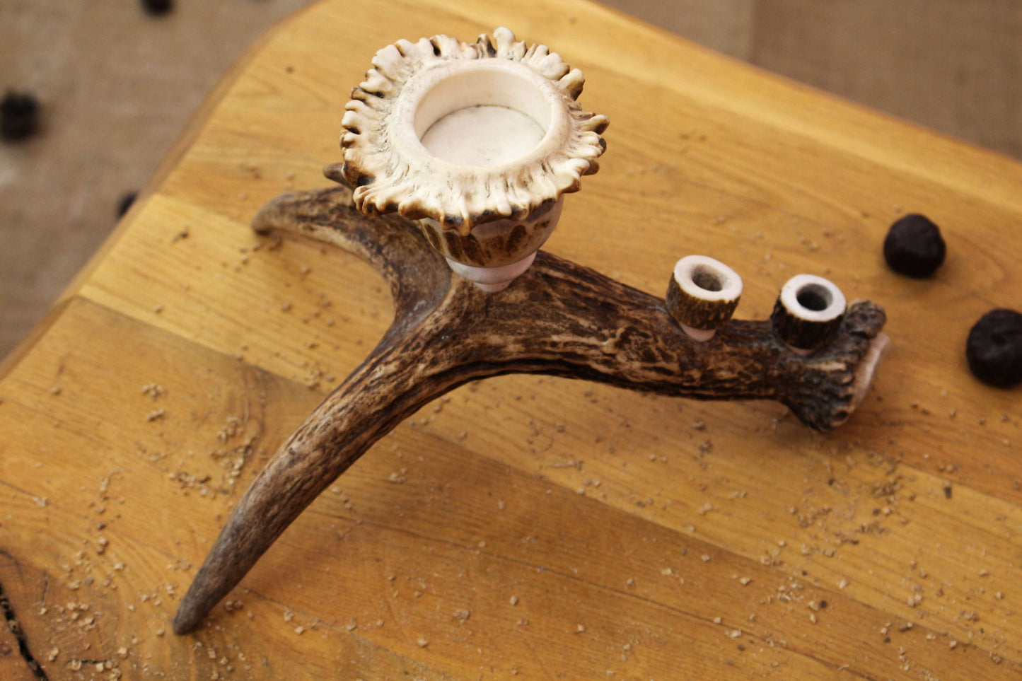 Handmade Moose Antler Candlestick Holder with pen holder