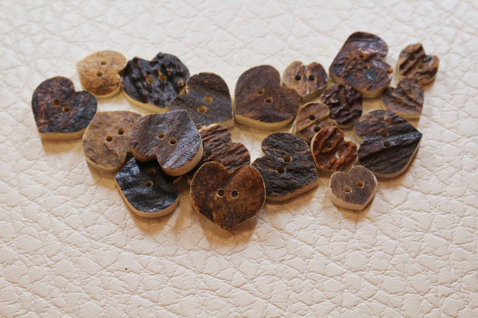 Antler buttons made in shape of heart