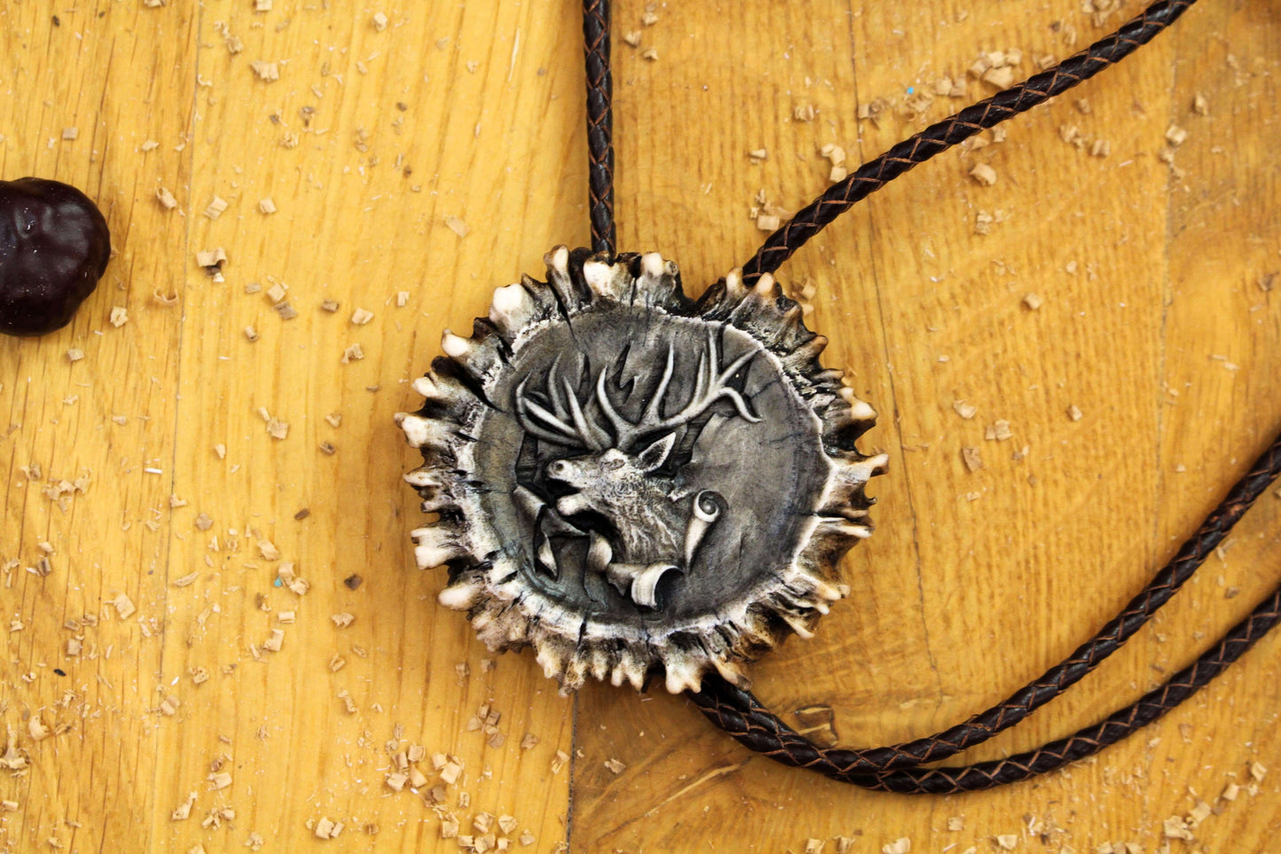 Antler Bolo Tie handmade with leather cord and a unique design