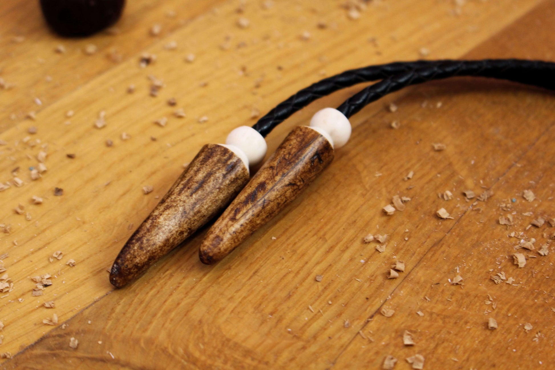 Unique Bolo Tie leather cord and Deer Antler tips