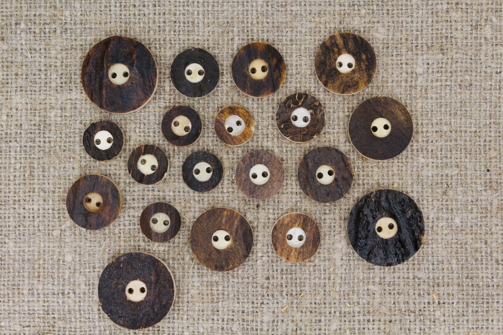 Handmade Deer Antler sewing buttons all sizes comparison