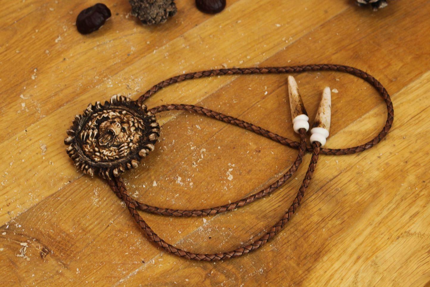 Bolo Tie - Made from Deer Antler | Bear design