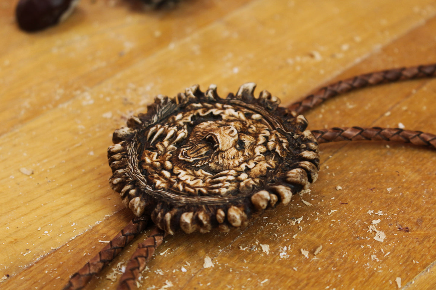 Bolo Tie - Made from Deer Antler | Bear design